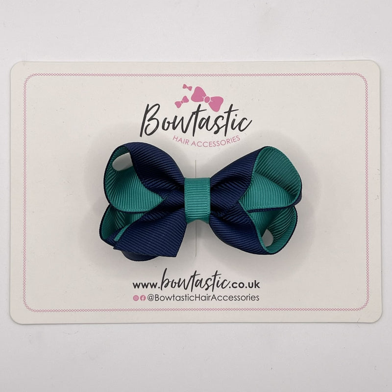 3 Inch Bow - Jade Green & Navy