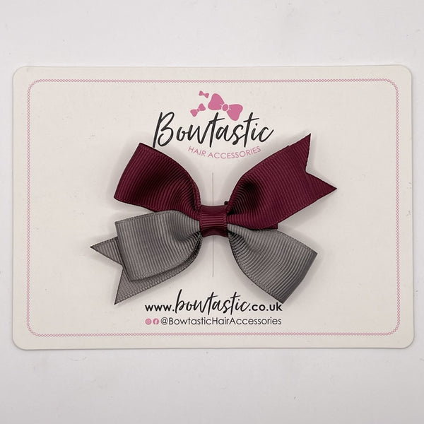 3 Inch Butterfly Bow Style 2 - Burgundy & Metal Grey