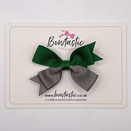 3 Inch Butterfly Bow Style 2 - Forest Green & Metal Grey