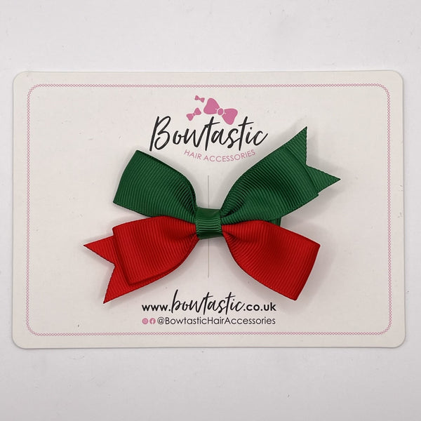 3 Inch Butterfly Bow Style 2 - Forest Green & Red