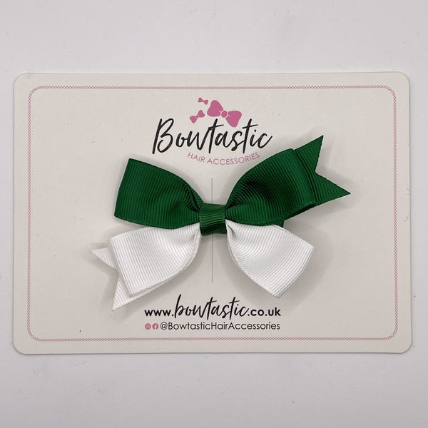 3 Inch Butterfly Bow Style 2 - Forest Green & White