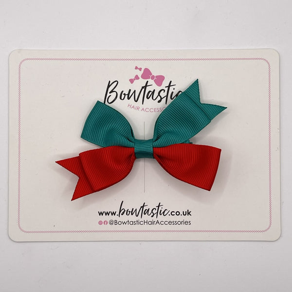 3 Inch Butterfly Bow Style 2 - Jade Green & Red