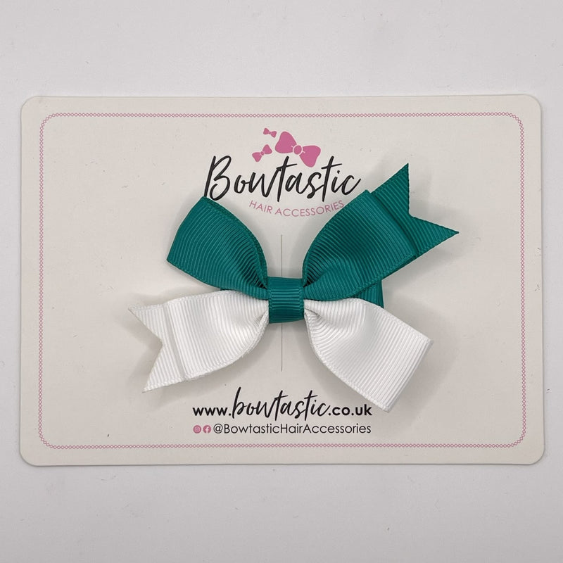 3 Inch Butterfly Bow Style 2 - Jade Green & White