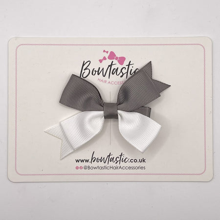 3 Inch Butterfly Bow Style 2 - Metal Grey & White