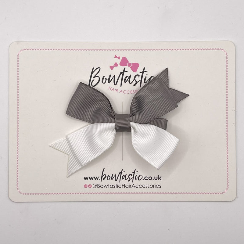 3 Inch Butterfly Bow Style 2 - Metal Grey & White