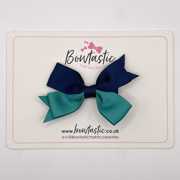 3 Inch Butterfly Bow Style 2 - Navy & Jade Green