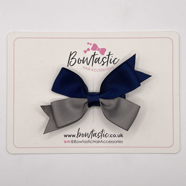 3 Inch Butterfly Bow Style 2 - Navy & Metal Grey