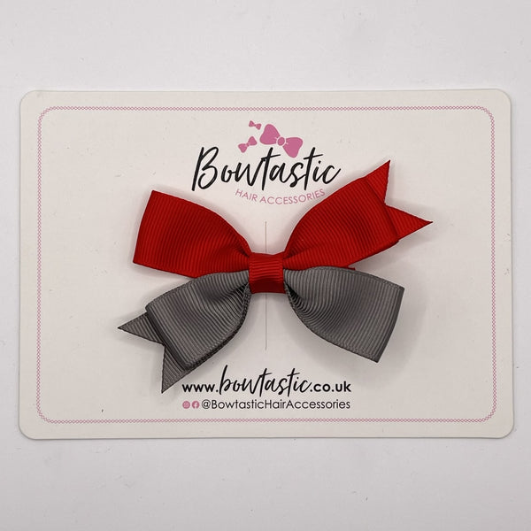 3 Inch Butterfly Bow Style 2 - Red & Metal Grey