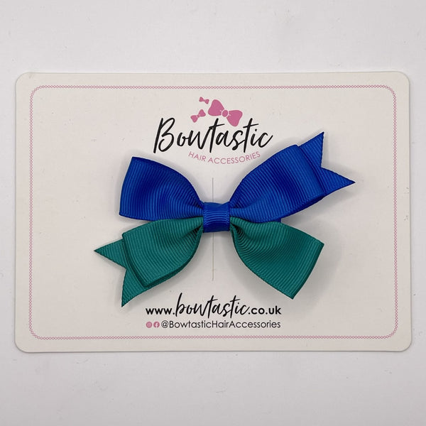 3 Inch Butterfly Bow Style 2 - Royal Blue & Jade Green