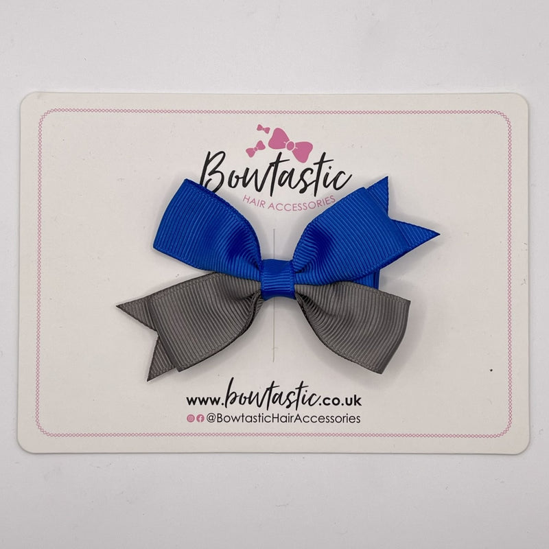 3 Inch Butterfly Bow Style 2 - Royal Blue & Metal Grey