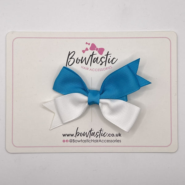 3 Inch Butterfly Bow Style 2 - Turquoise & White