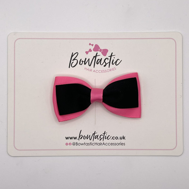 3 Inch Flat Double Bow Style 2 - Black & Hot Pink