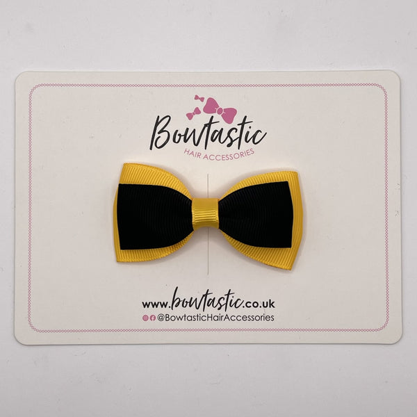 3 Inch Flat Double Bow Style 2 - Black & Yellow Gold