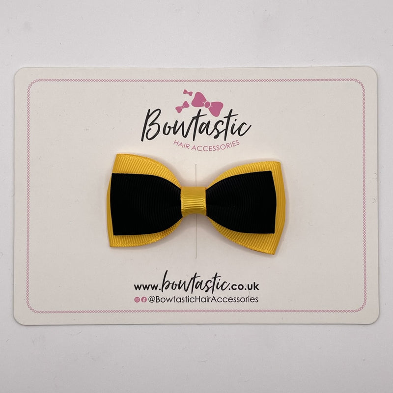 3 Inch Flat Double Bow Style 2 - Black & Yellow Gold