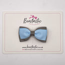 3 Inch Flat Double Bow Style 2 - Blue Topaz & Metal Grey