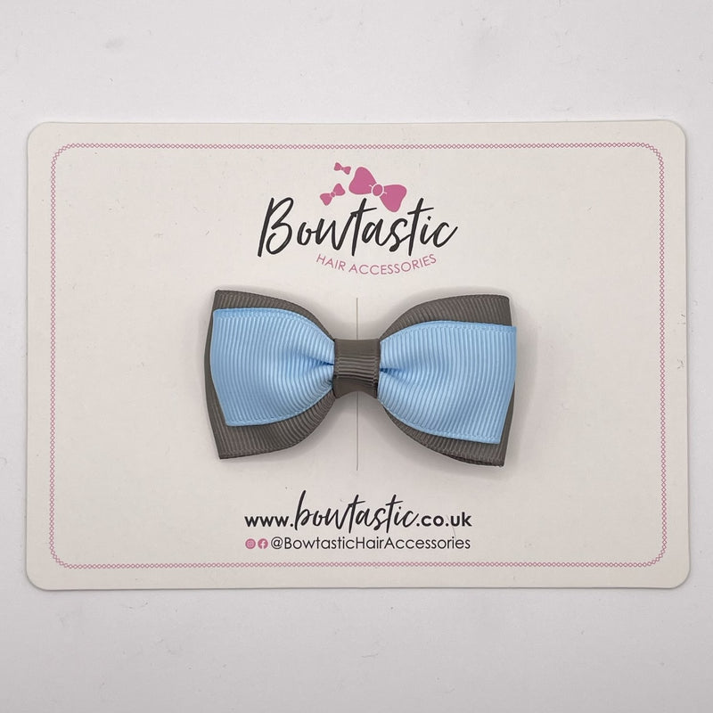 3 Inch Flat Double Bow Style 2 - Blue Topaz & Metal Grey