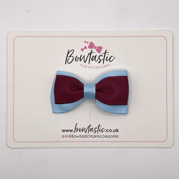 3 Inch Flat Double Bow Style 2 - Burgundy & Blue Topaz