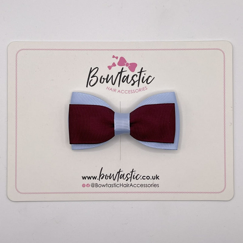 3 Inch Flat Double Bow Style 2 - Burgundy & Bluebell