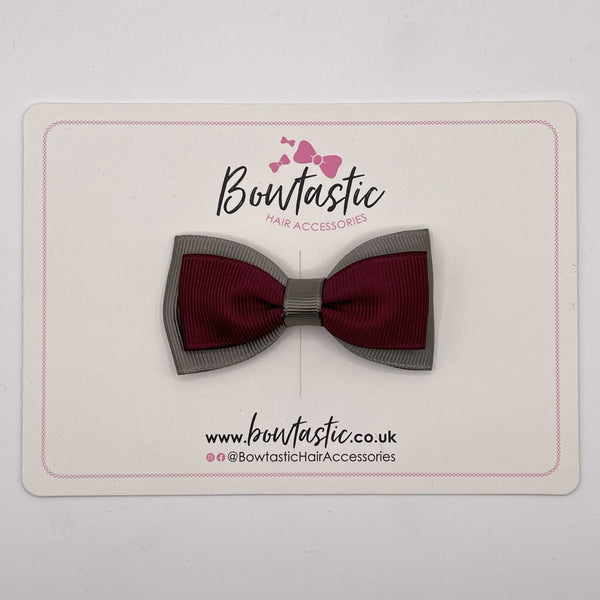 3 Inch Flat Double Bow Style 2 - Burgundy & Metal Grey