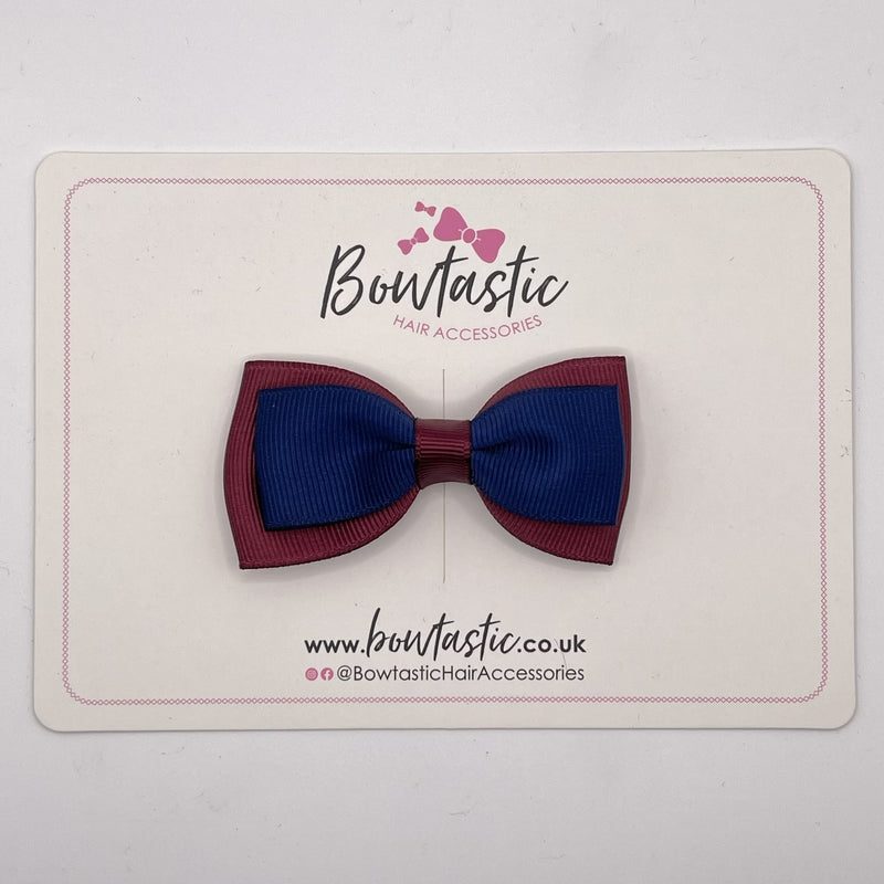 3 Inch Flat Double Bow Style 2 - Navy & Burgundy