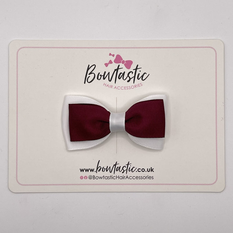 3 Inch Flat Double Bow Style 2 - Burgundy & White