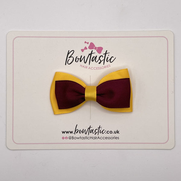 3 Inch Flat Double Bow Style 2 - Burgundy & Yellow Gold