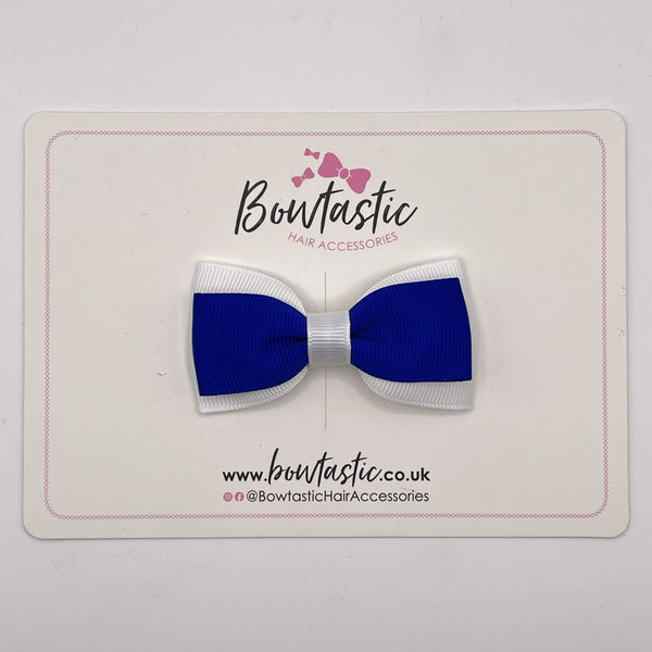 3 Inch Flat Double Bow Style 2 - Cobalt & White