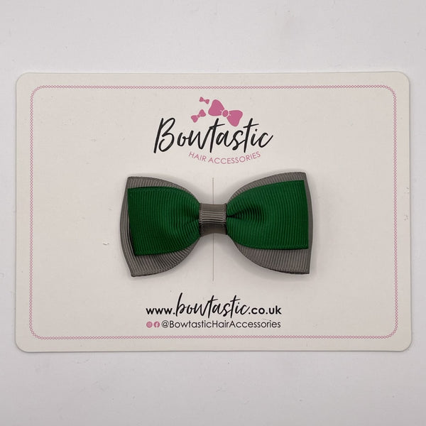 3 Inch Flat Double Bow Style 2 - Forest Green & Metal Grey