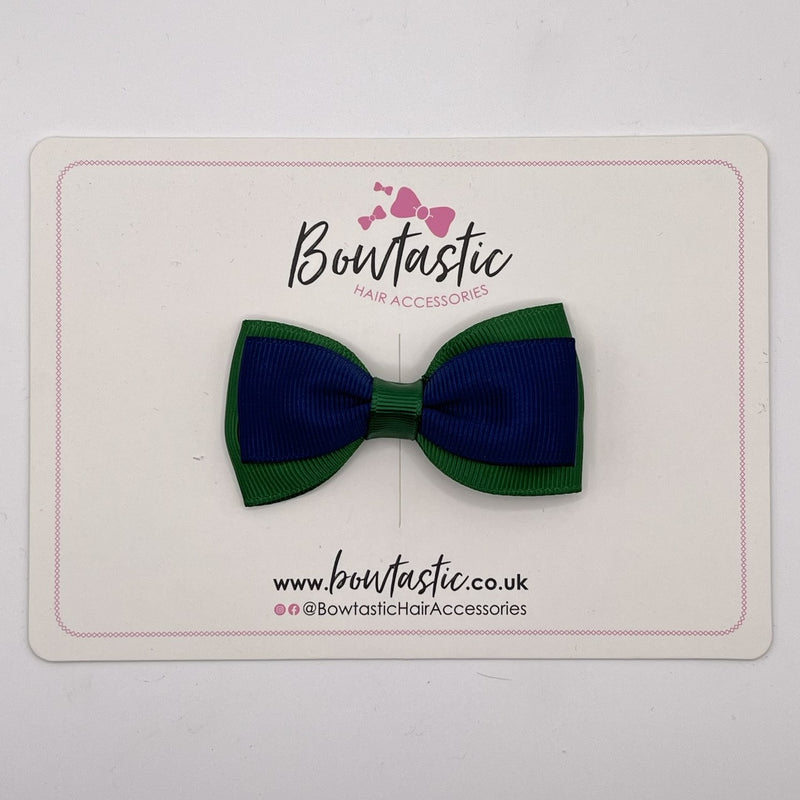 3 Inch Flat Double Bow Style 2 - Navy & Forest Green