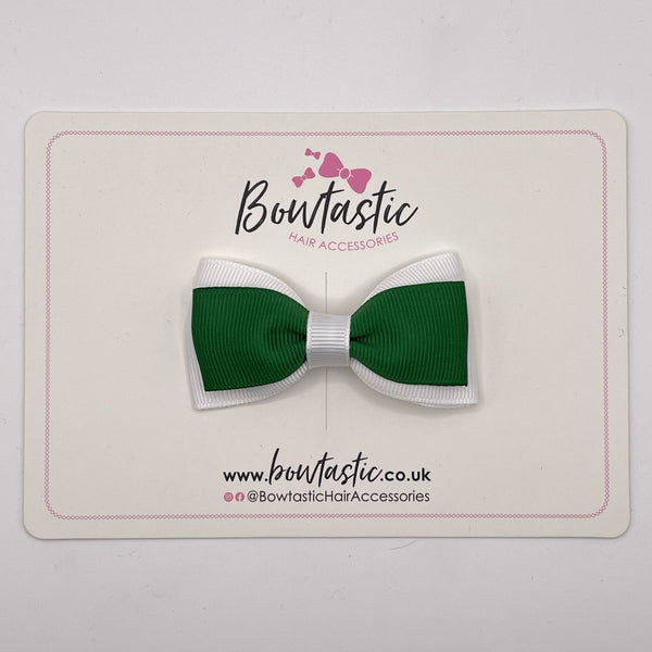 3 Inch Flat Double Bow Style 2 - Forest Green & White