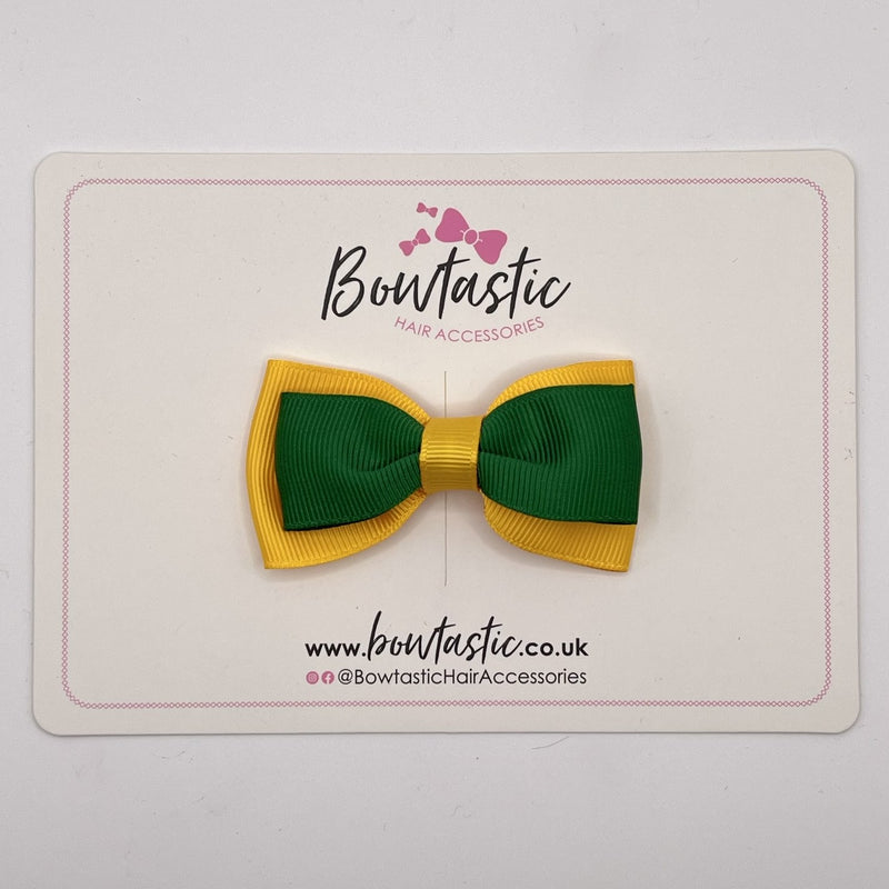 3 Inch Flat Double Bow Style 2 - Forest Green & Yellow Gold