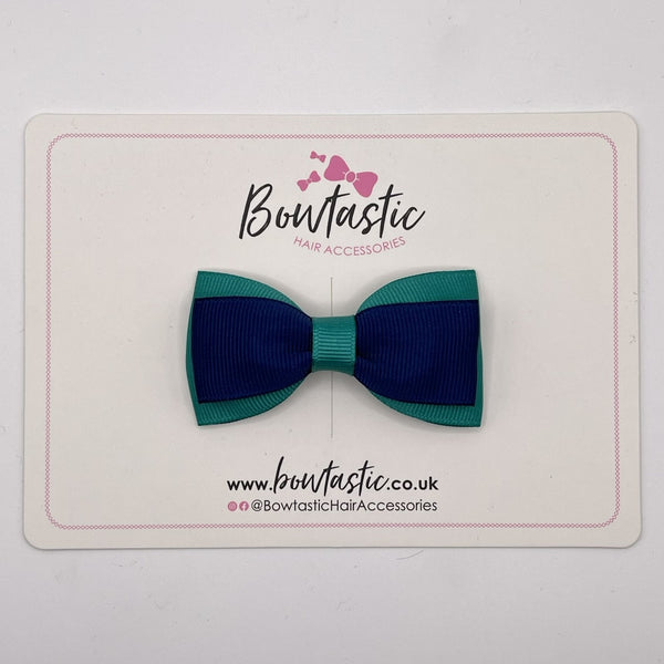 3 Inch Flat Double Bow Style 2 - Navy & Jade Green