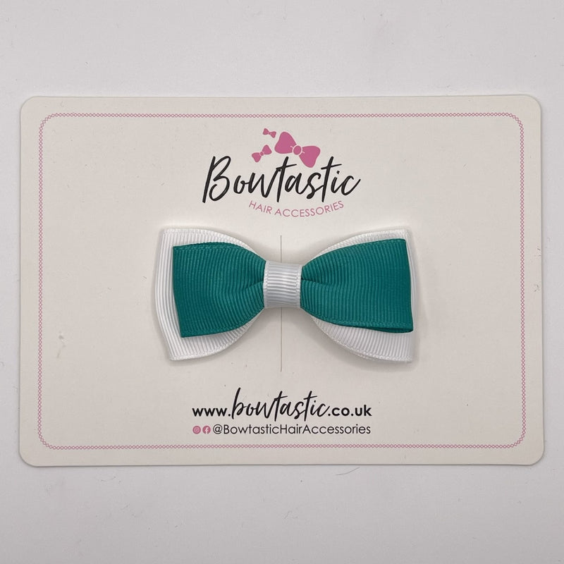 3 Inch Flat Double Bow Style 2 - Jade Green & White