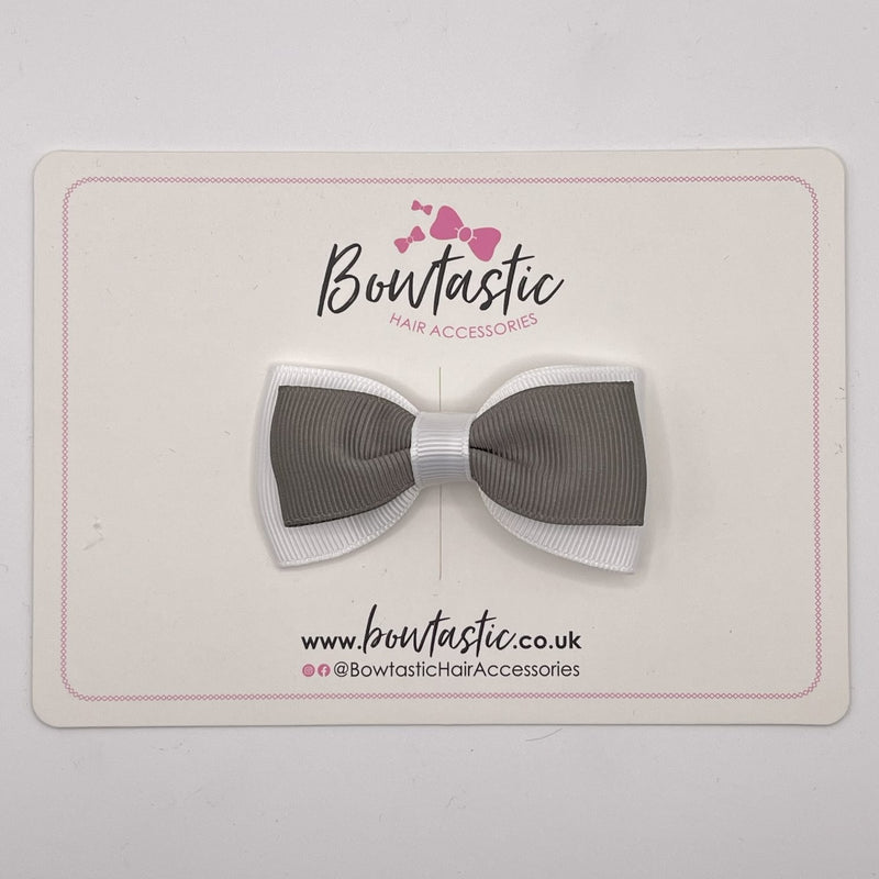 3 Inch Flat Double Bow Style 2 - Metal Grey & White