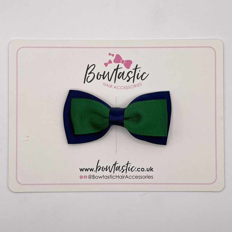 3 Inch Flat Double Bow Style 2 - Forest Green & Navy