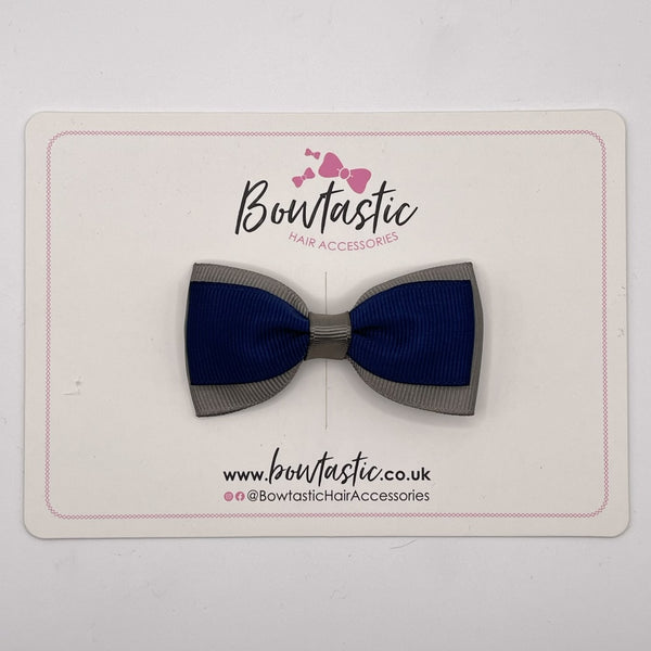 3 Inch Flat Double Bow Style 2 - Navy & Metal Grey