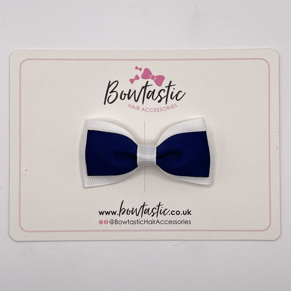 3 Inch Flat Double Bow Style 2 - Navy & White