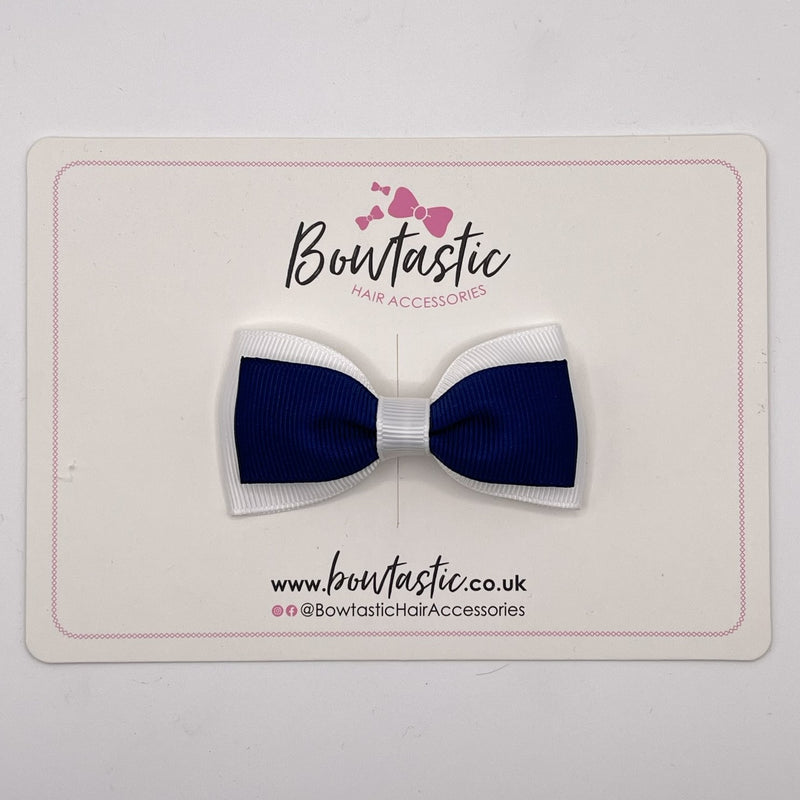 3 Inch Flat Double Bow Style 2 - Navy & White