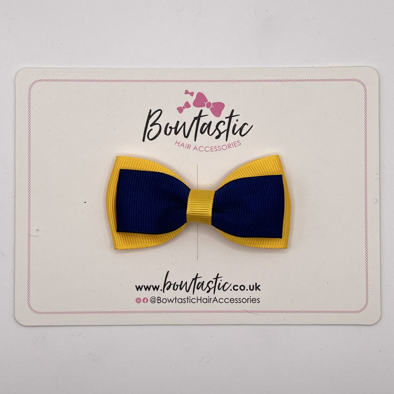 3 Inch Flat Double Bow Style 2 - Navy & Yellow Gold