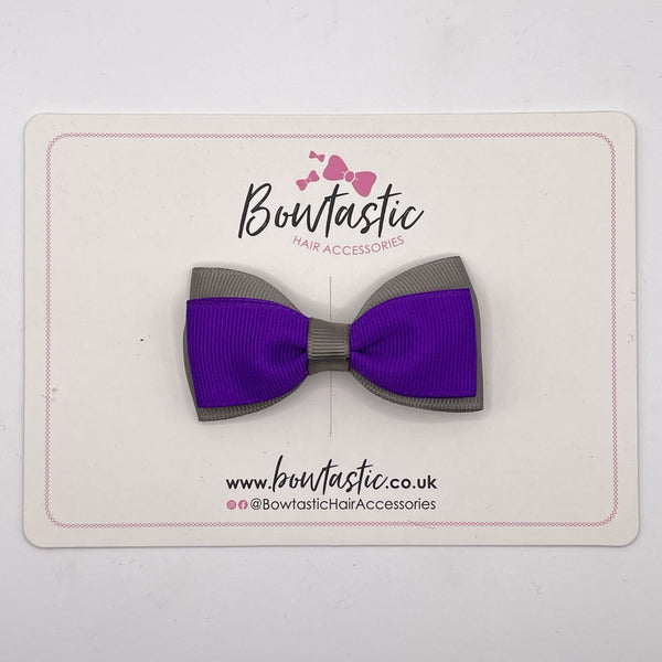 3 Inch Flat Double Bow Style 2 - Purple & Metal Grey