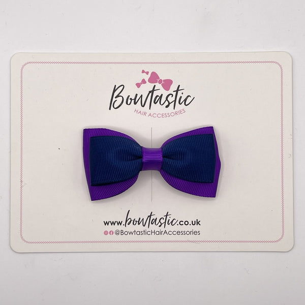 3 Inch Flat Double Bow Style 2 - Navy & Purple