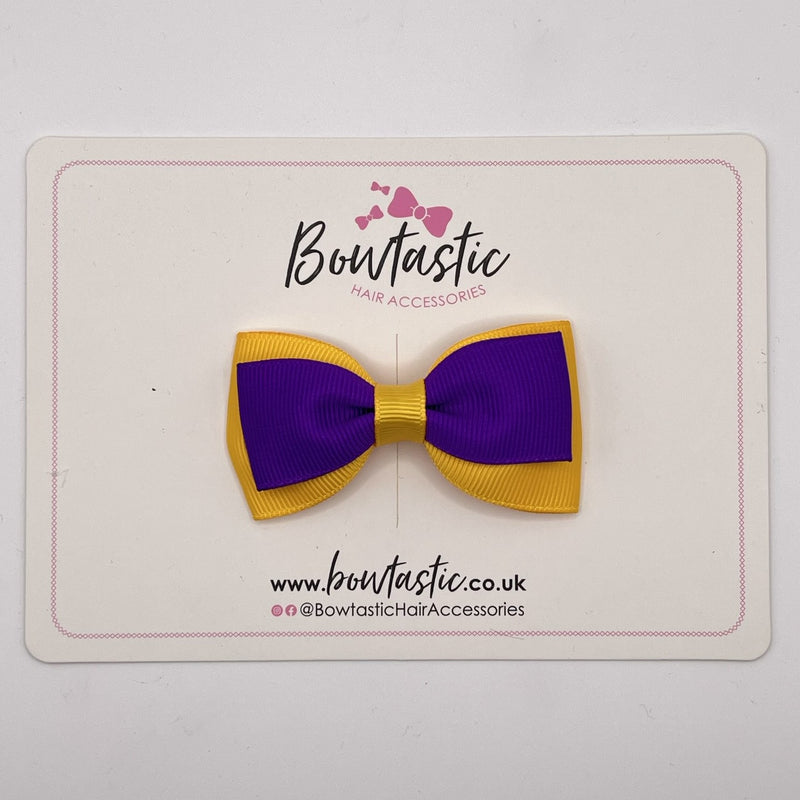 3 Inch Flat Double Bow Style 2 - Purple & Yellow Gold