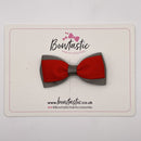 3 Inch Flat Double Bow Style 2 - Red & Metal Grey