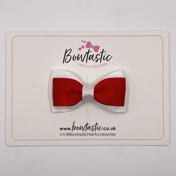 3 Inch Flat Double Bow Style 2 - Red & White