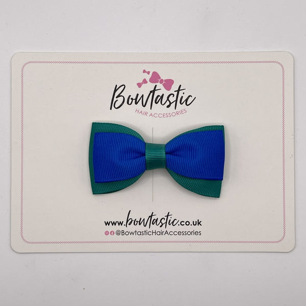 3 Inch Flat Double Bow Style 2 - Royal Blue & Jade Green