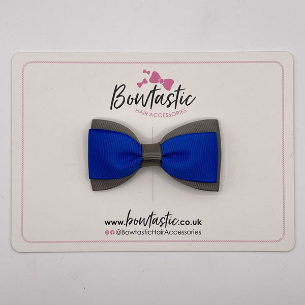 3 Inch Flat Double Bow Style 2 - Royal Blue & Metal Grey