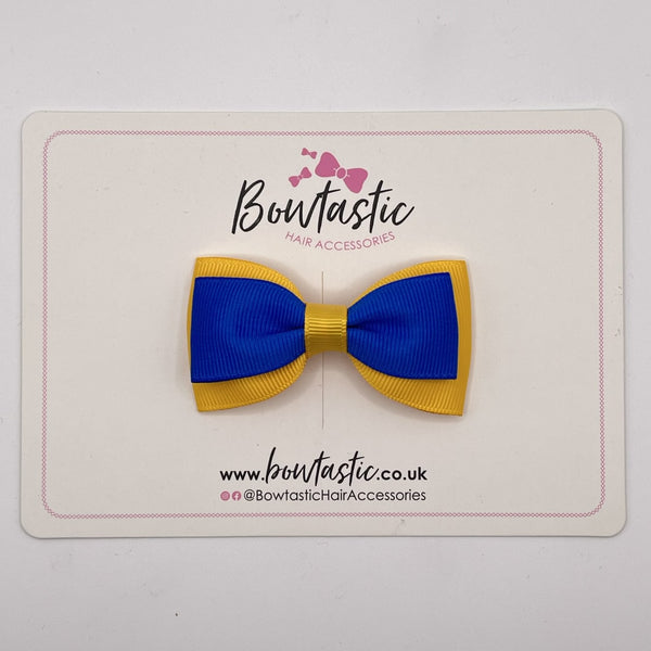 3 Inch Flat Double Bow Style 2 - Royal Blue & Yellow Gold