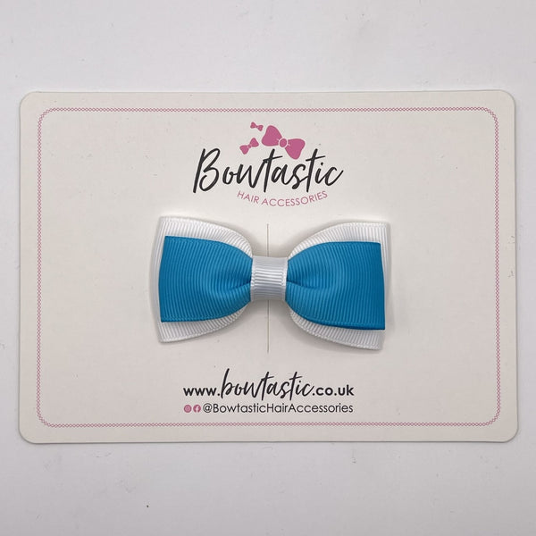 3 Inch Flat Double Bow Style 2 - Turquoise & White