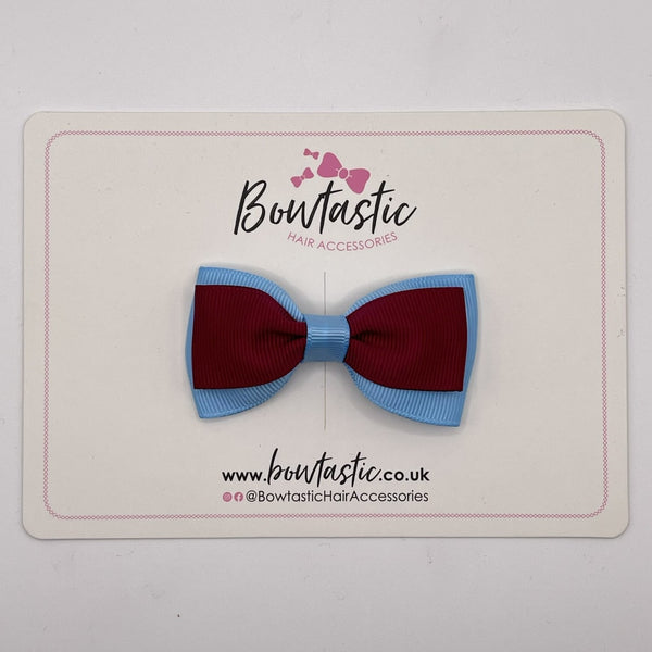 3 Inch Flat Double Bow Style 2 - Wine & Blue Mist