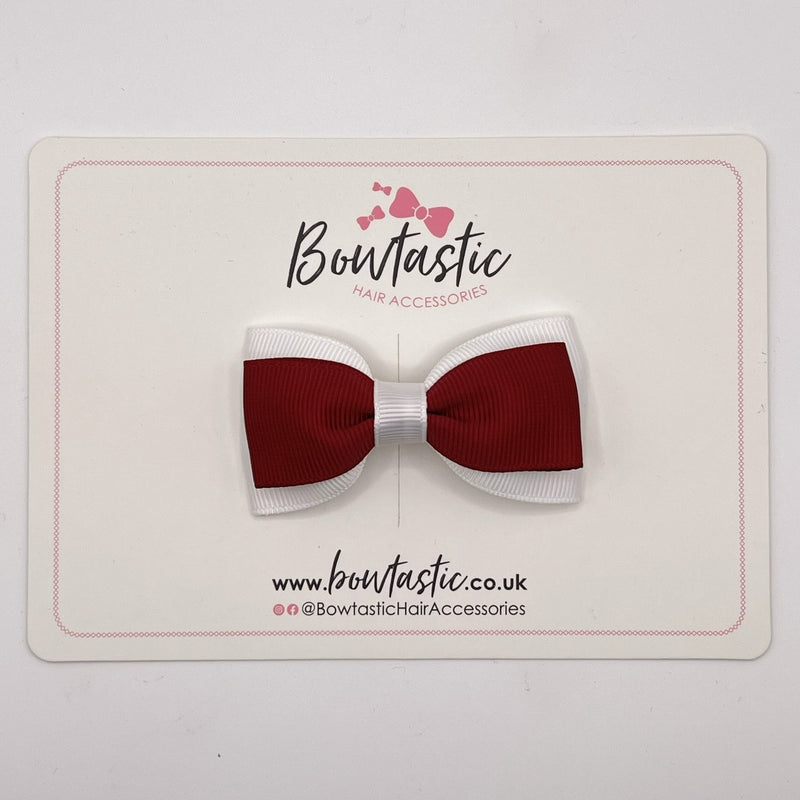 3 Inch Flat Double Bow Style 2 - Wine & White